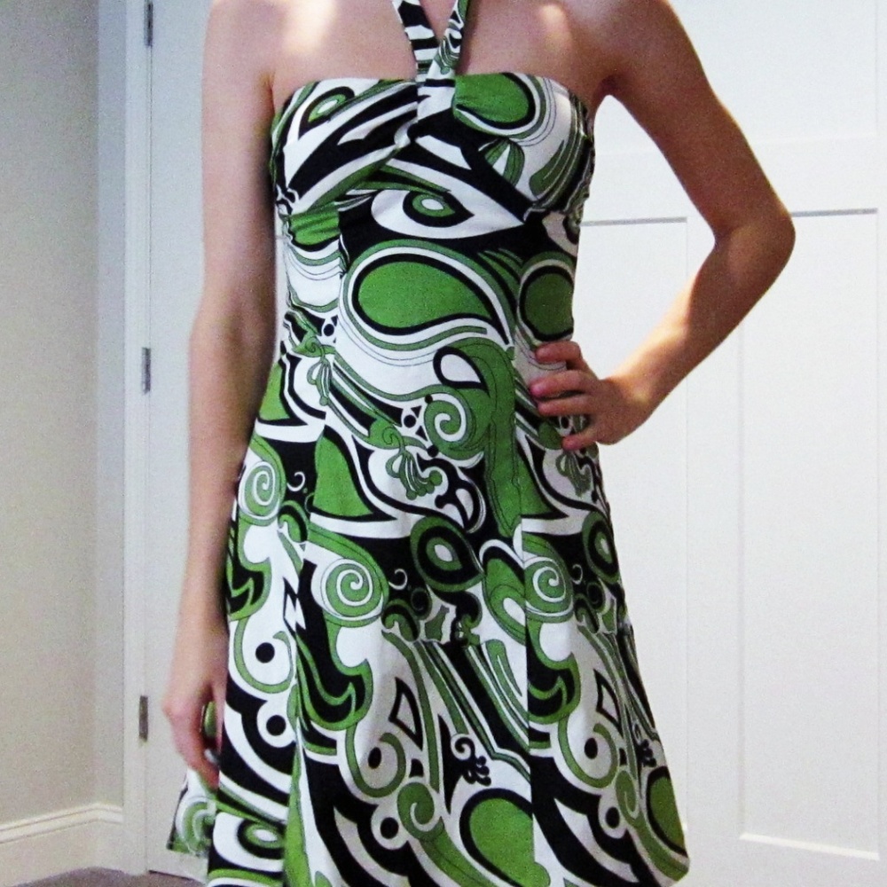 IZ Byer California Green Patterned Halter Dress